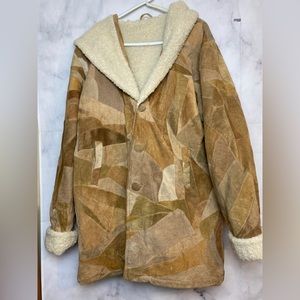 Vintage Women’s Sz XXL 100% Leather Patchwork Button Fleece Lined Coat